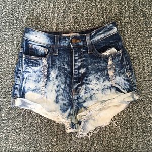Acid wash high waisted jean shorts