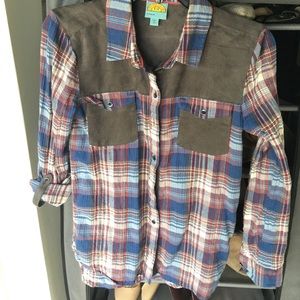 C&C California Button Down Plaid and Suede Top