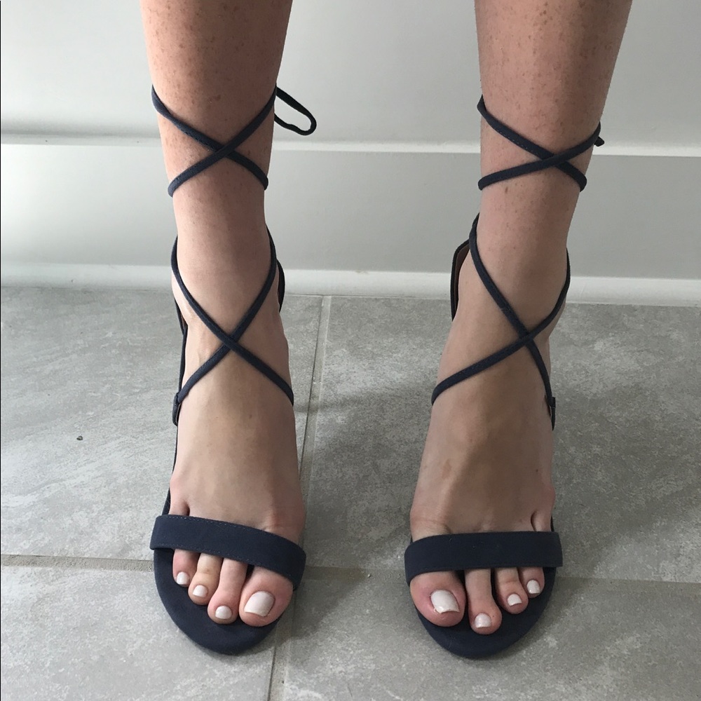 navy blue tie up heels