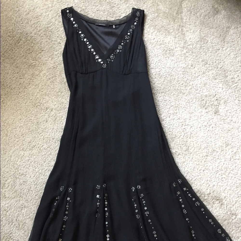 Elie Tahiti black silk sequence midi dress