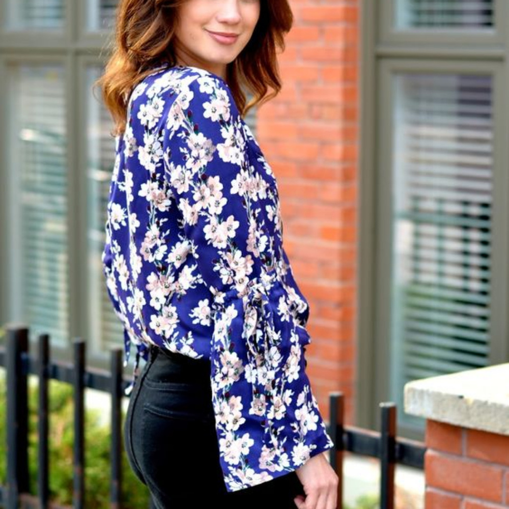 Purple Floral Bell Sleeve Top