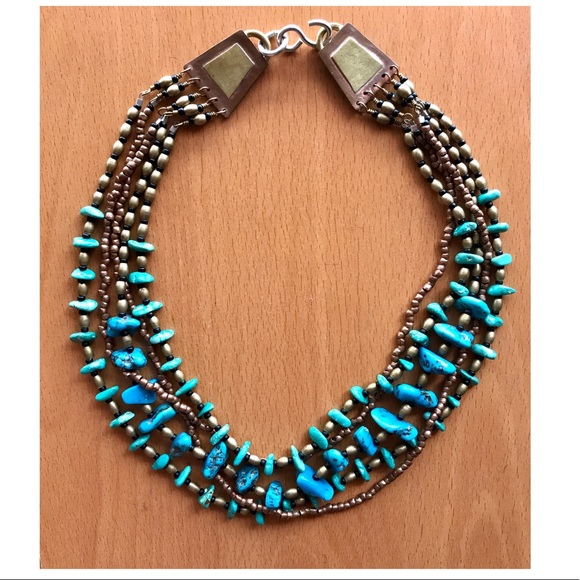 Handmade Artisan Boho Turquoise Choker Necklace - Picture 7 of 7