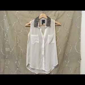 Sale! ❤️ Fun & Flirt White Sheer Top Beaded Collar