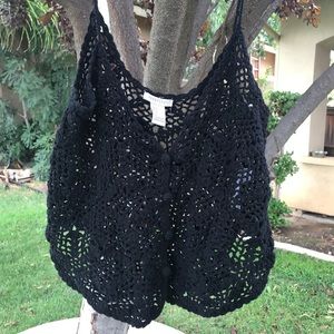 F21 Boho Black Crochet Crop Top
