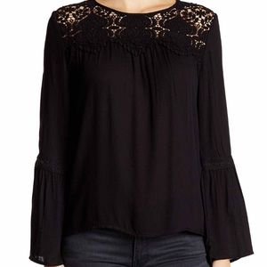 Long Sleeve Lace Yoke Blouse