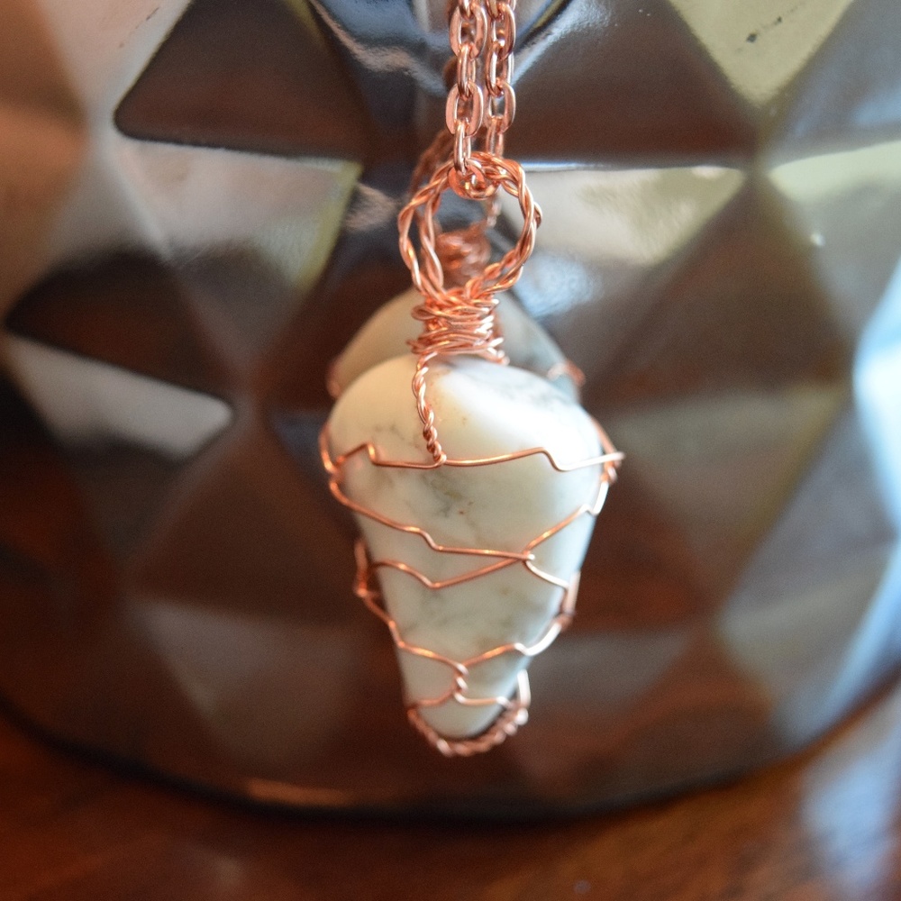 Handmade Wire-wrapped White Howlite Pendant