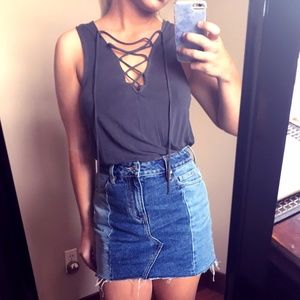 Gray Lace-Up Tank Top from American Eagle