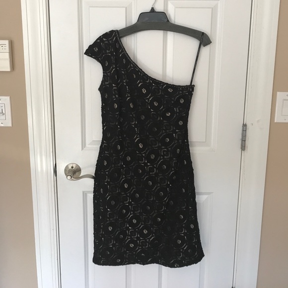 One shoulder black lace cocktail dress - Picture 1 of 1