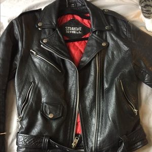STRAIGHT TO HELL leather moto jacket size 36