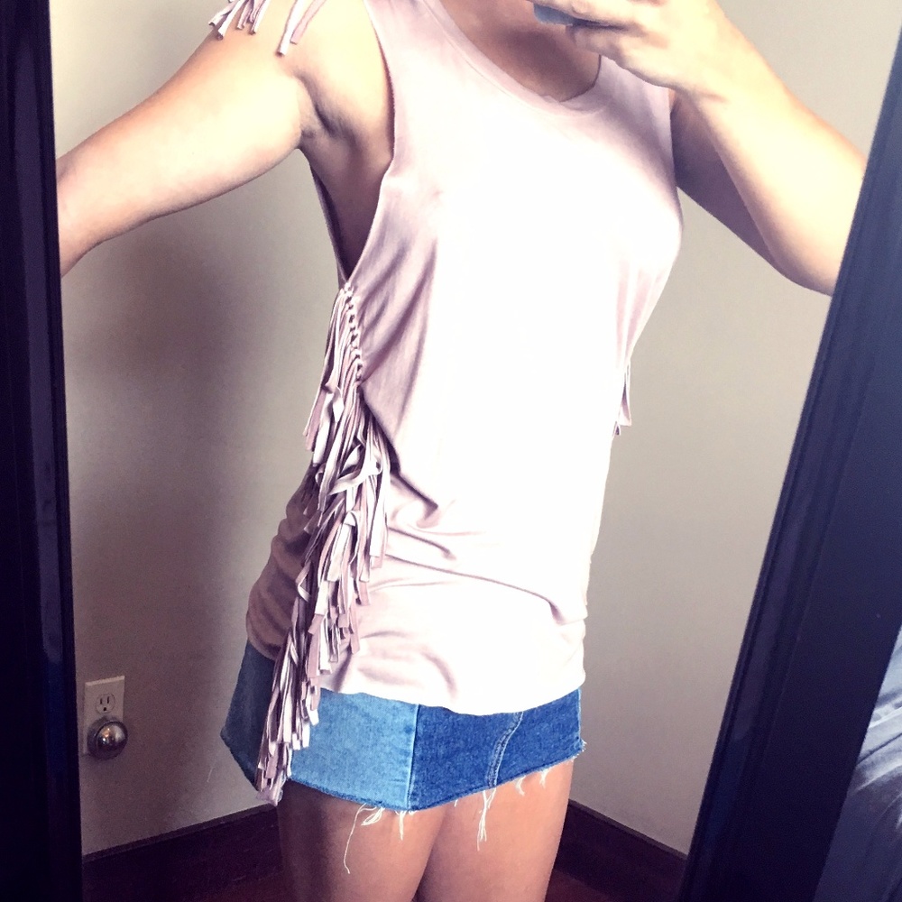 Light Pink Tank Top with Fringe