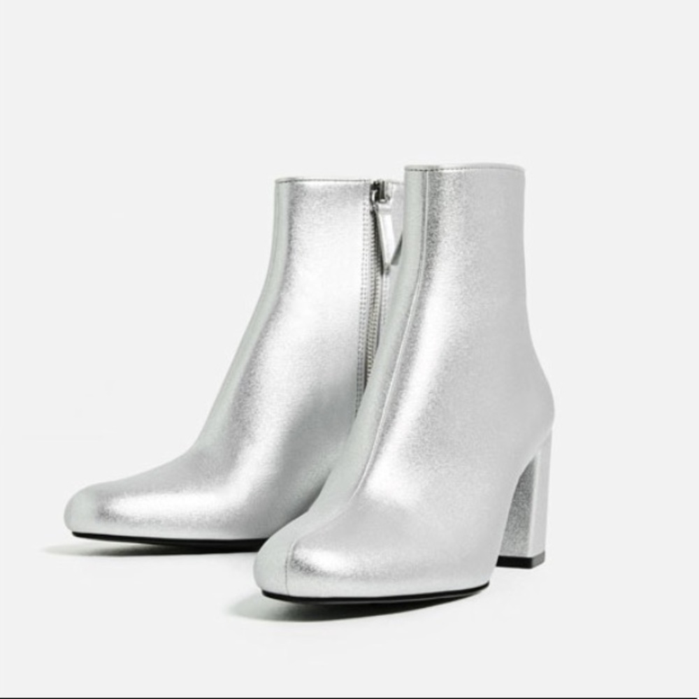 ZARA METALLIC SILVER ANKLE BOOTS BRAND NEW - Picture 4 of 6