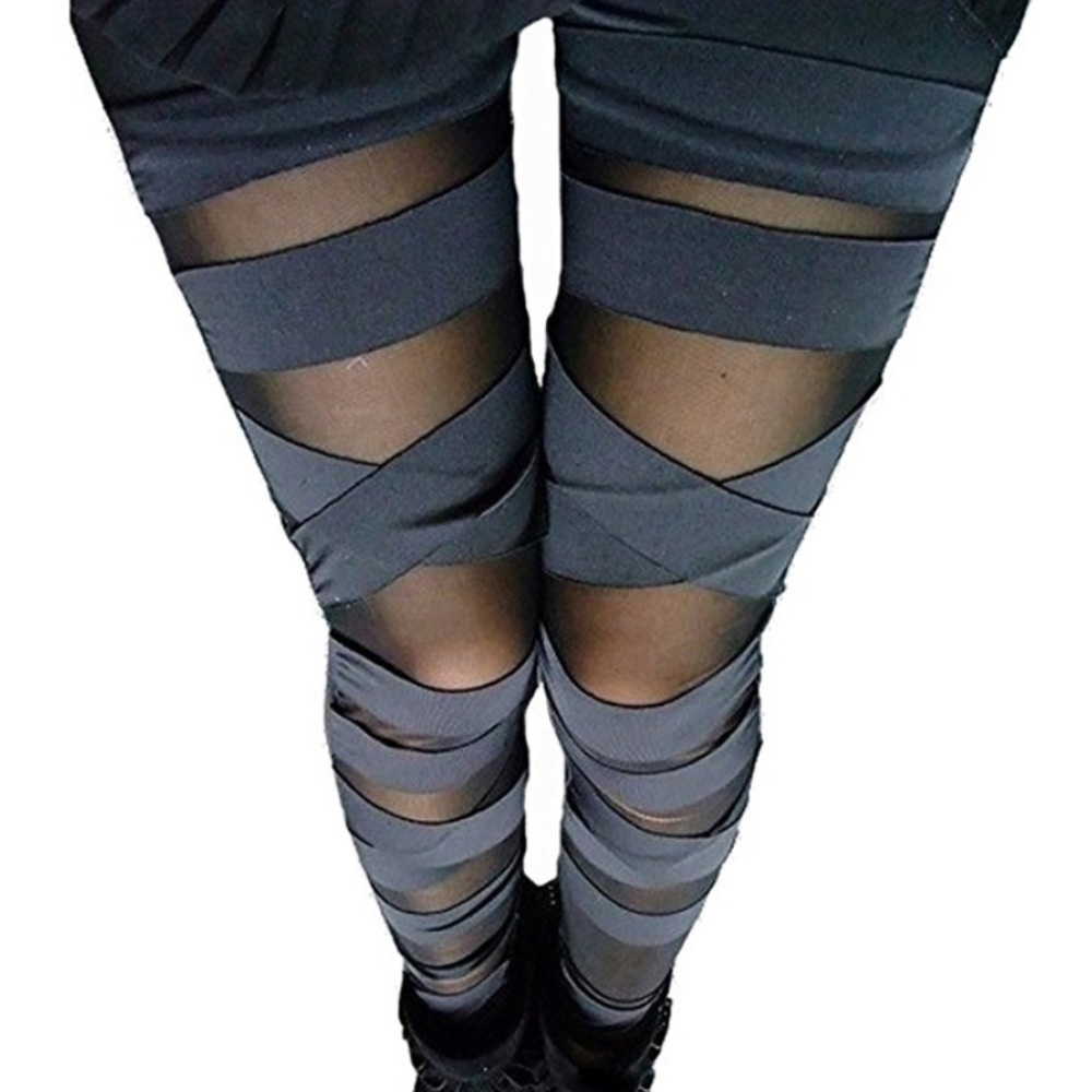 NWT Nylon Solid Color Bandage Mesh Black Leggings