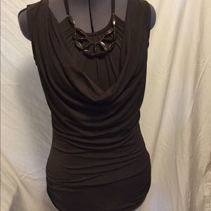 Short sleeved top w built decorative neckline