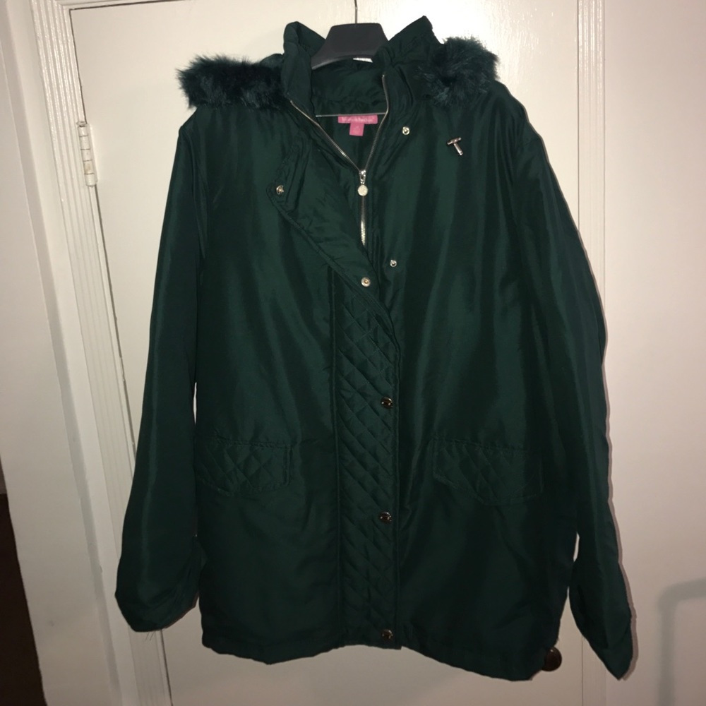 Emerald green microfiber down parka