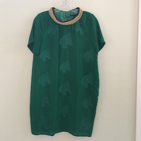 Emerald Silk Embroidered Dress - Picture 1 of 3