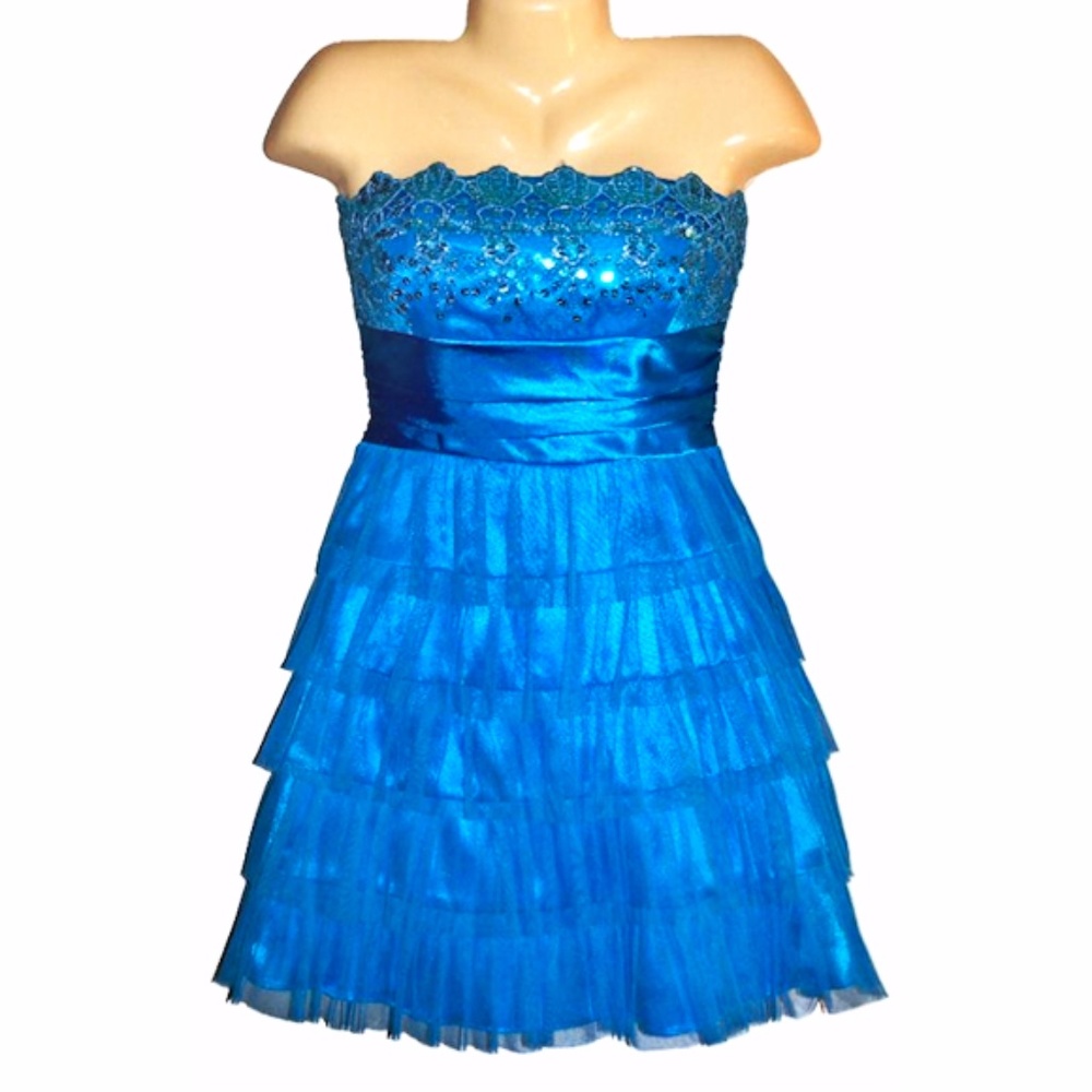 Masquerade Sequin Blue Tiered Empire Dress