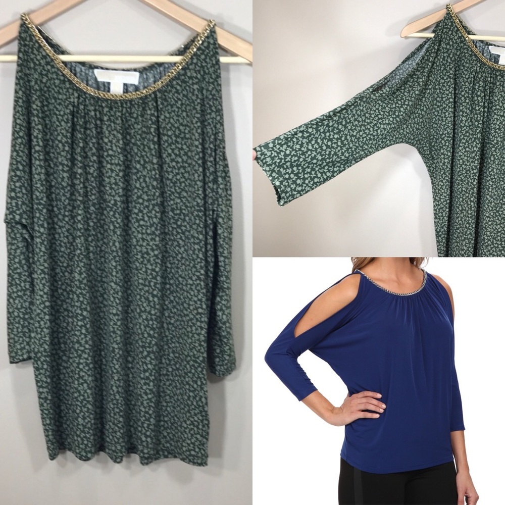 Michael MK green chain neck cold shoulder top, S