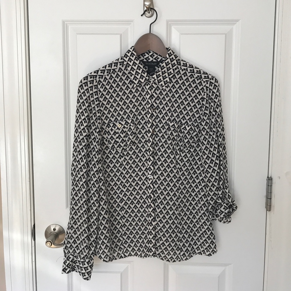 Black & White silk button down shirt
