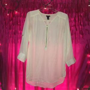 White Casual Zip Quarter Sleeve