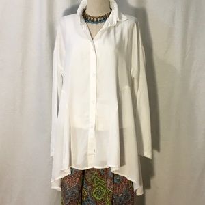 Italian white tencel high low long sleeve shirt -Catherine Lillywhite’s - NWT