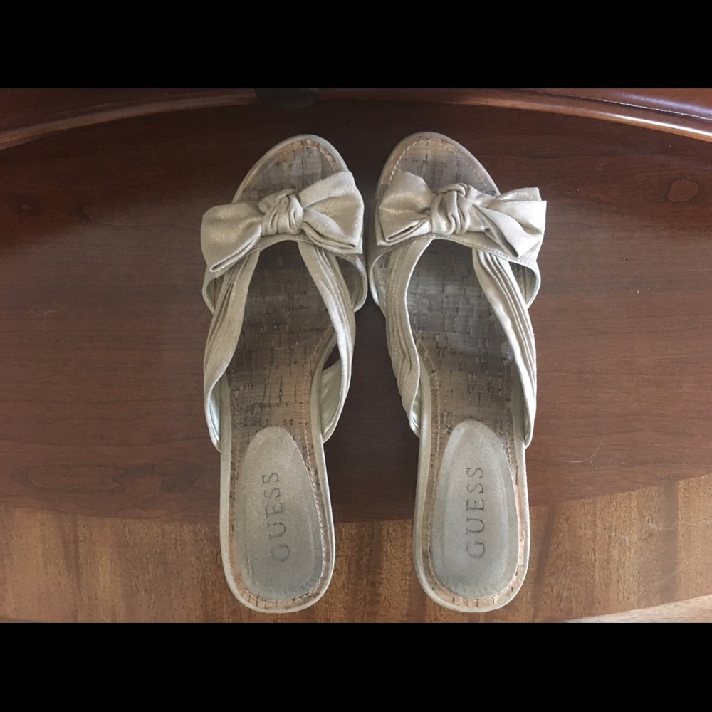Guess 4" Gold Shimmering Cork Wedges!