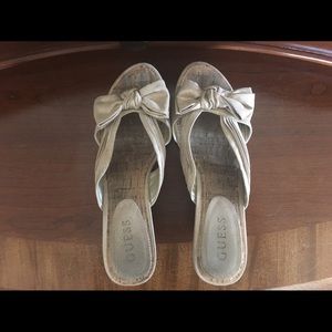 Guess 4" Gold Shimmering Cork Wedges!