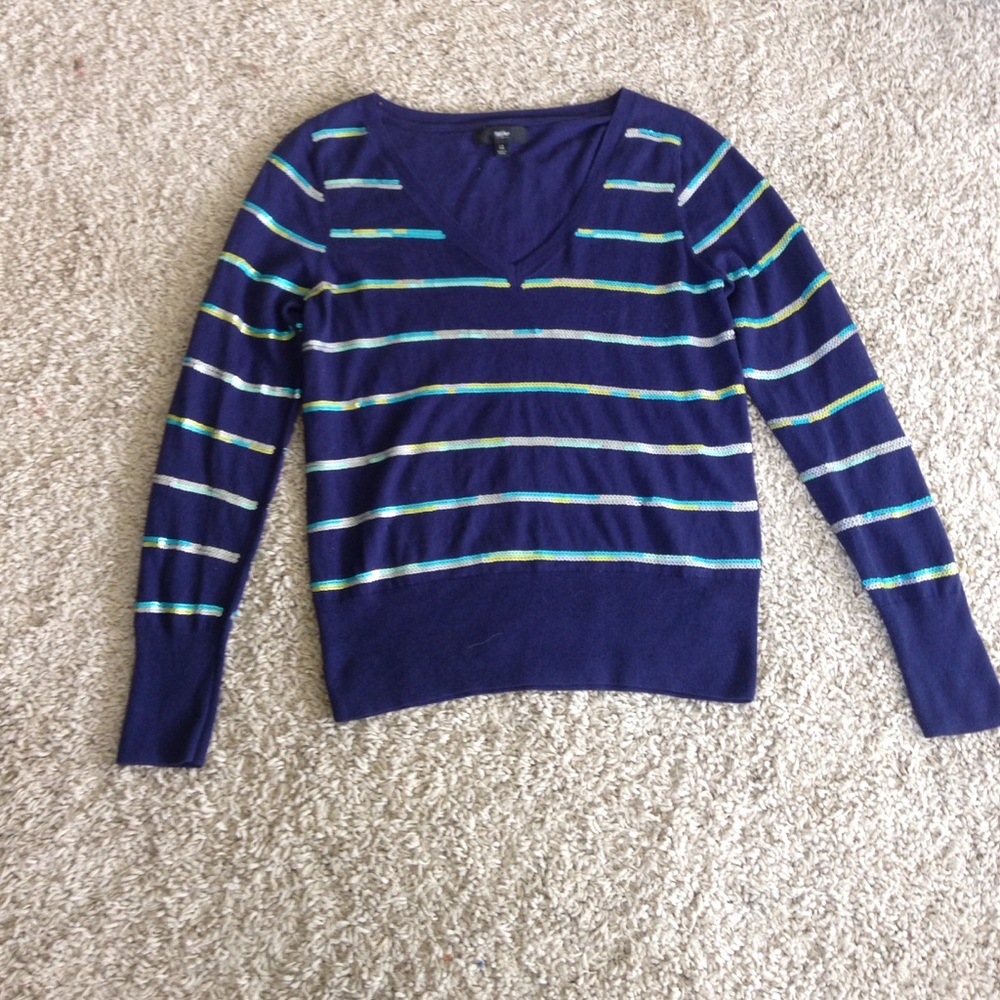 Mossimo Sequin Striped Knit v-neck Sweater, L