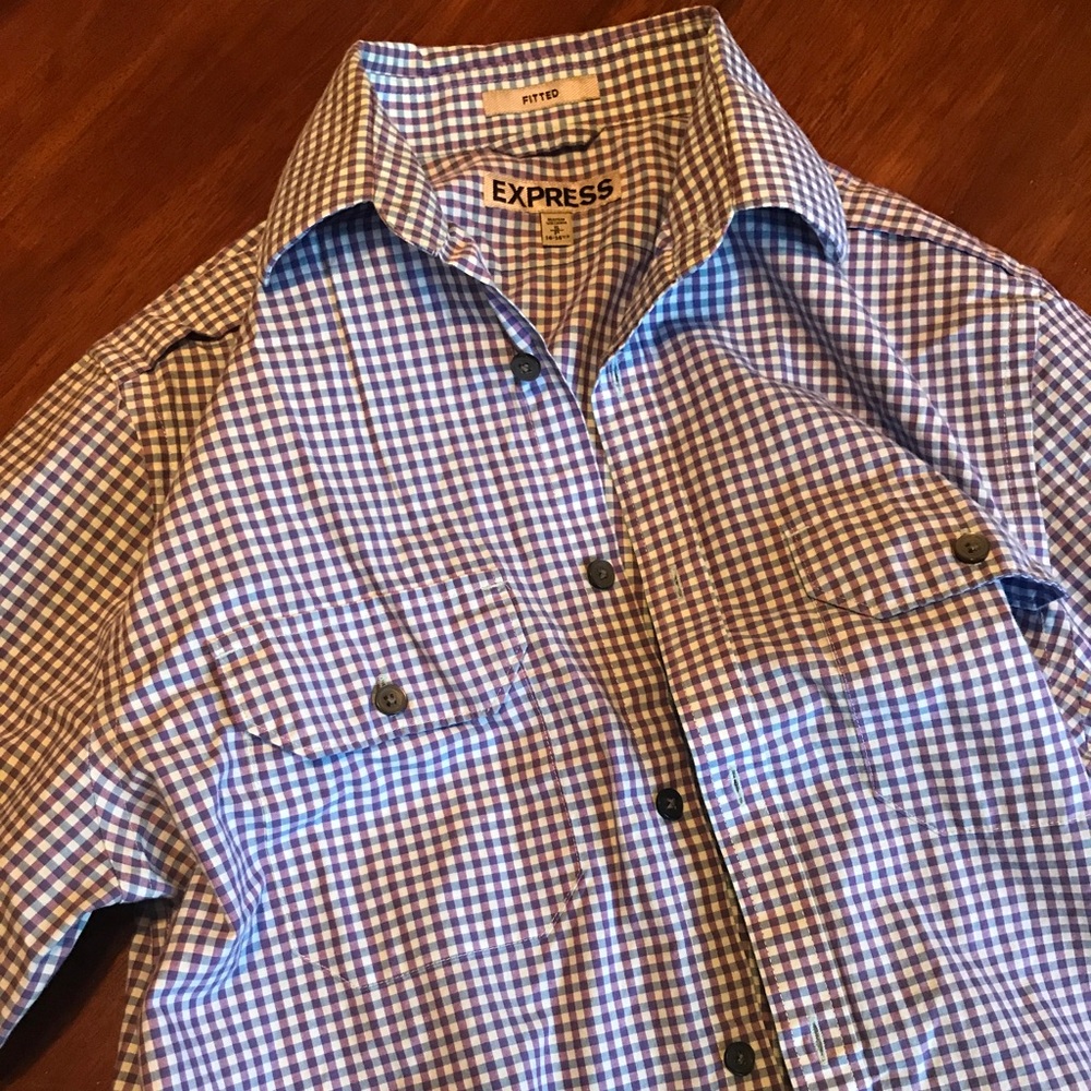 Express Fitted Casual Button Down long sleeve