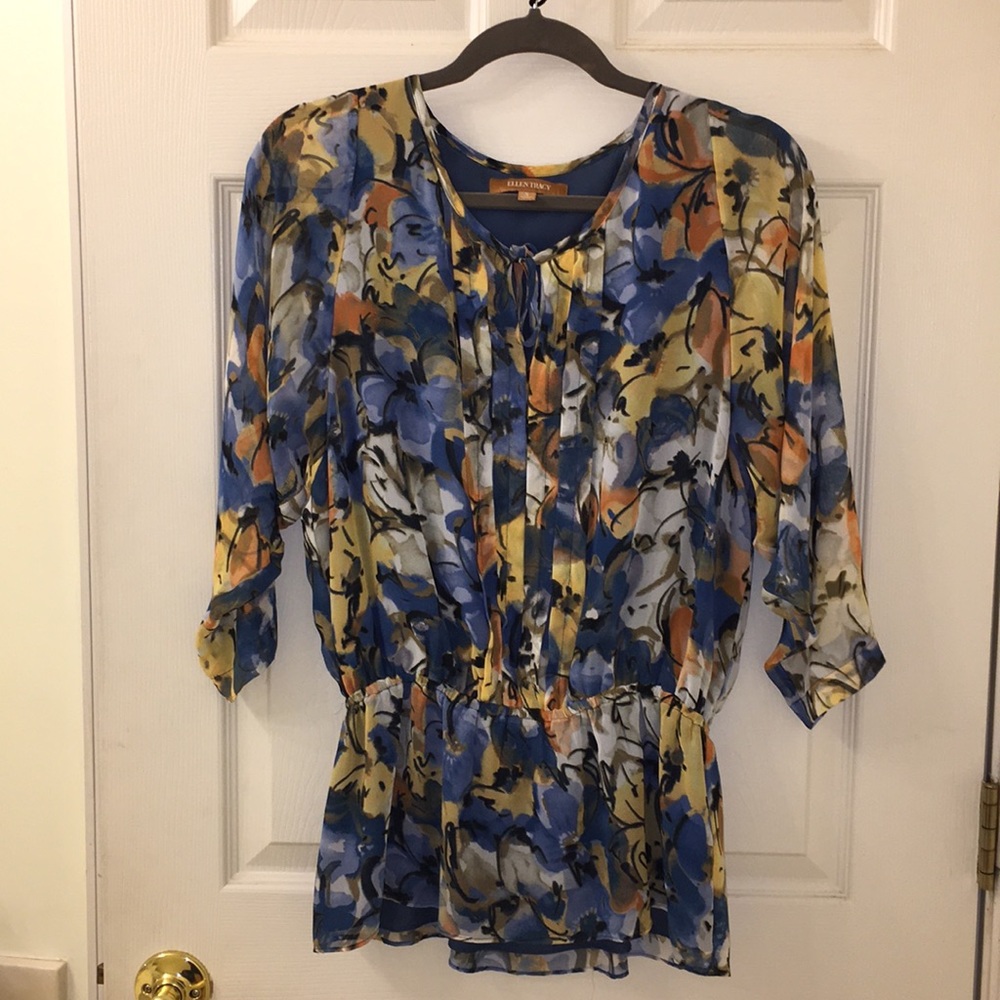 Ellen Tracy watercolor floral blouse size S