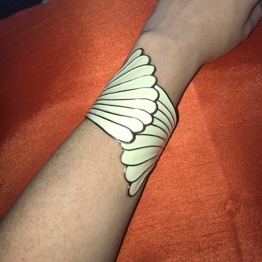 Cream and gold hinged wing bracelet