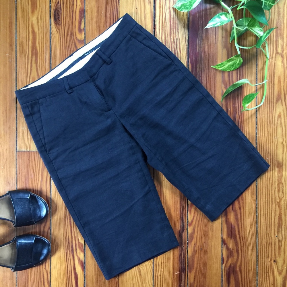 Theory black linen shorts