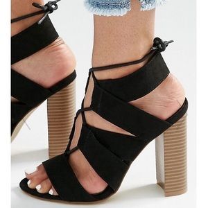 ASOS Lace-Up Block Sandal, Color: Black