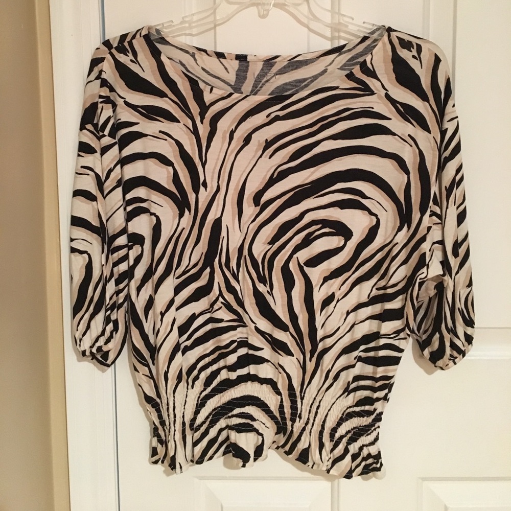 Loft 3/4 Sleeve Blousy Animal Print Cotton Top - S