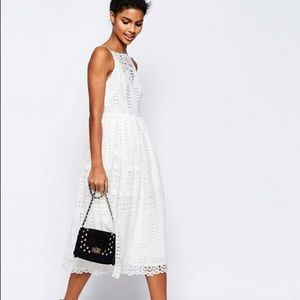ASOS PETITE Midi Dress In Geo Lace - White / US 4