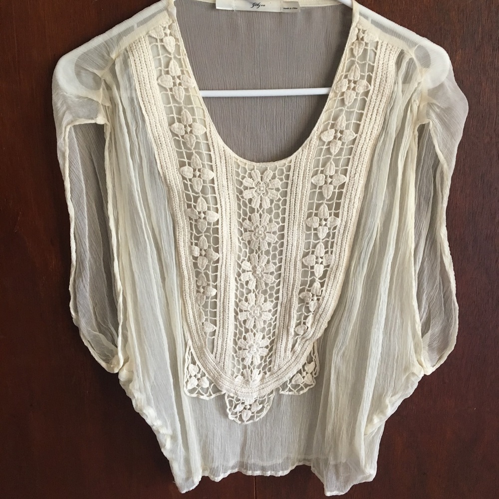 Cream, see through top with rope detail