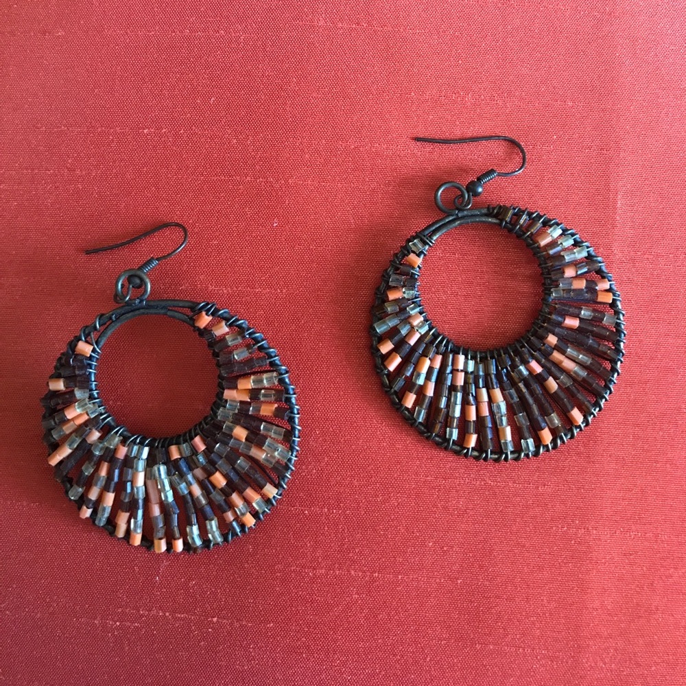 Orange and brown beaded earrings