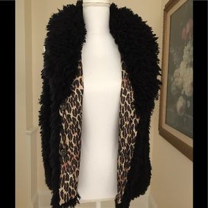 Betsey Johnson Faux Curly Lamb Black Vest Size Med