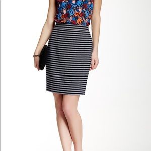 J. Crew navy and white striped wool pencil skirt