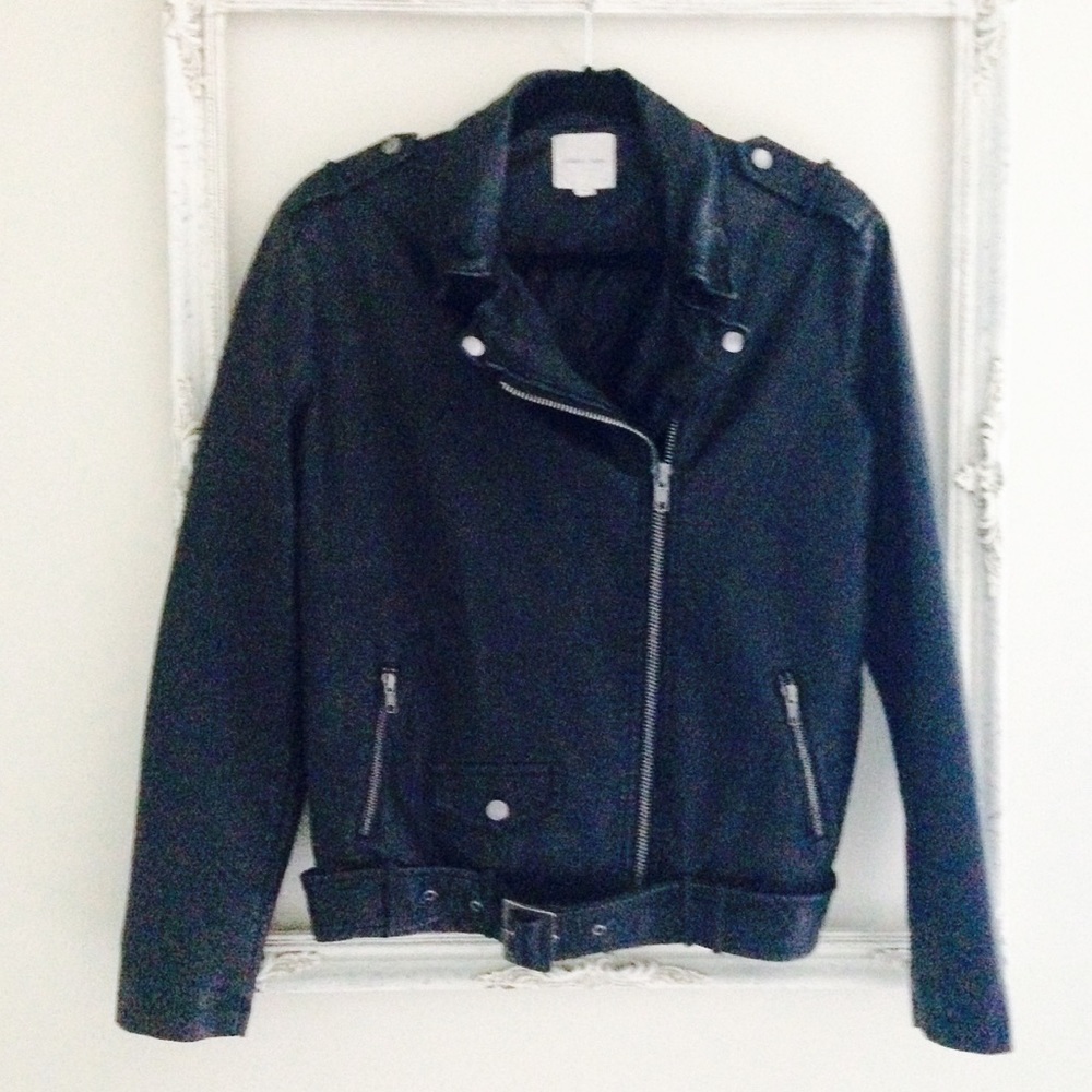 Faux leather biker jacket.