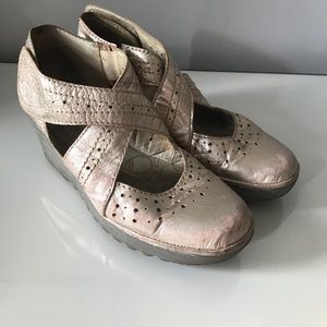 Fly London antique gold wedges