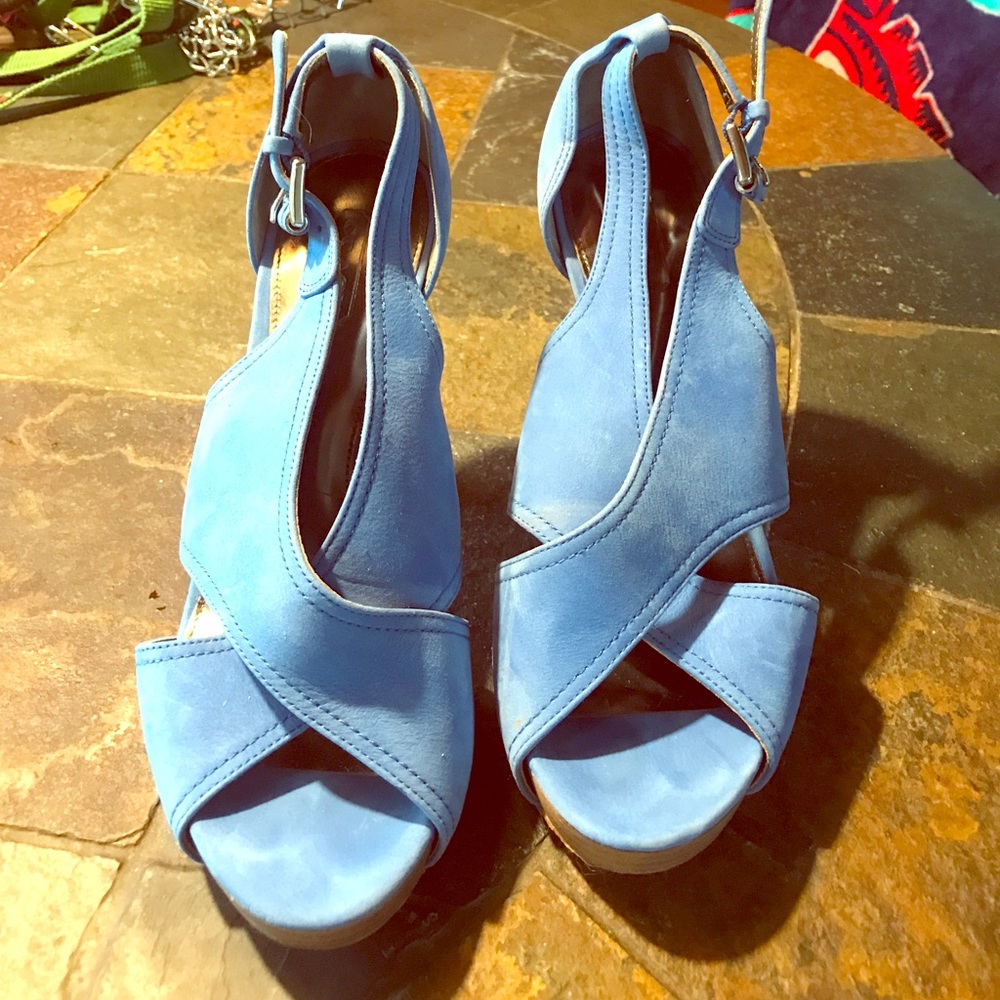 Coach Adele Blue Nubuck Leather Platform Pumps