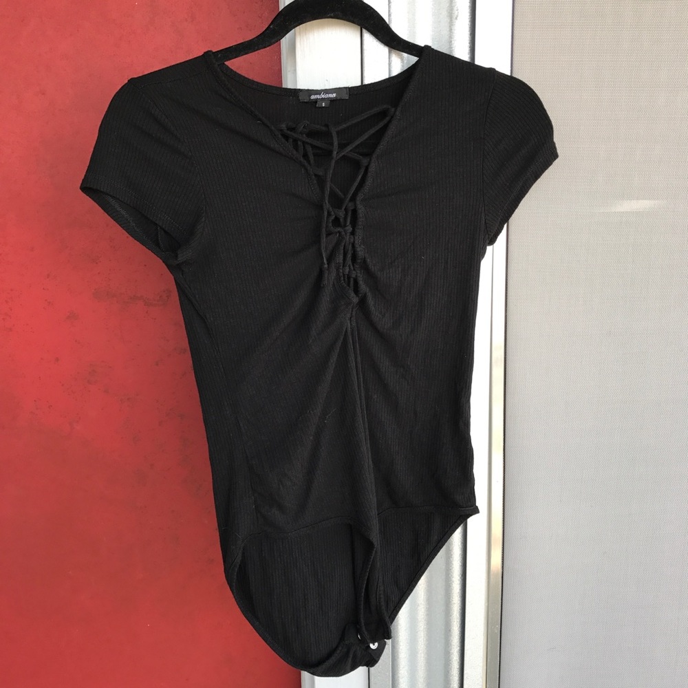 black lace-up bodysuit