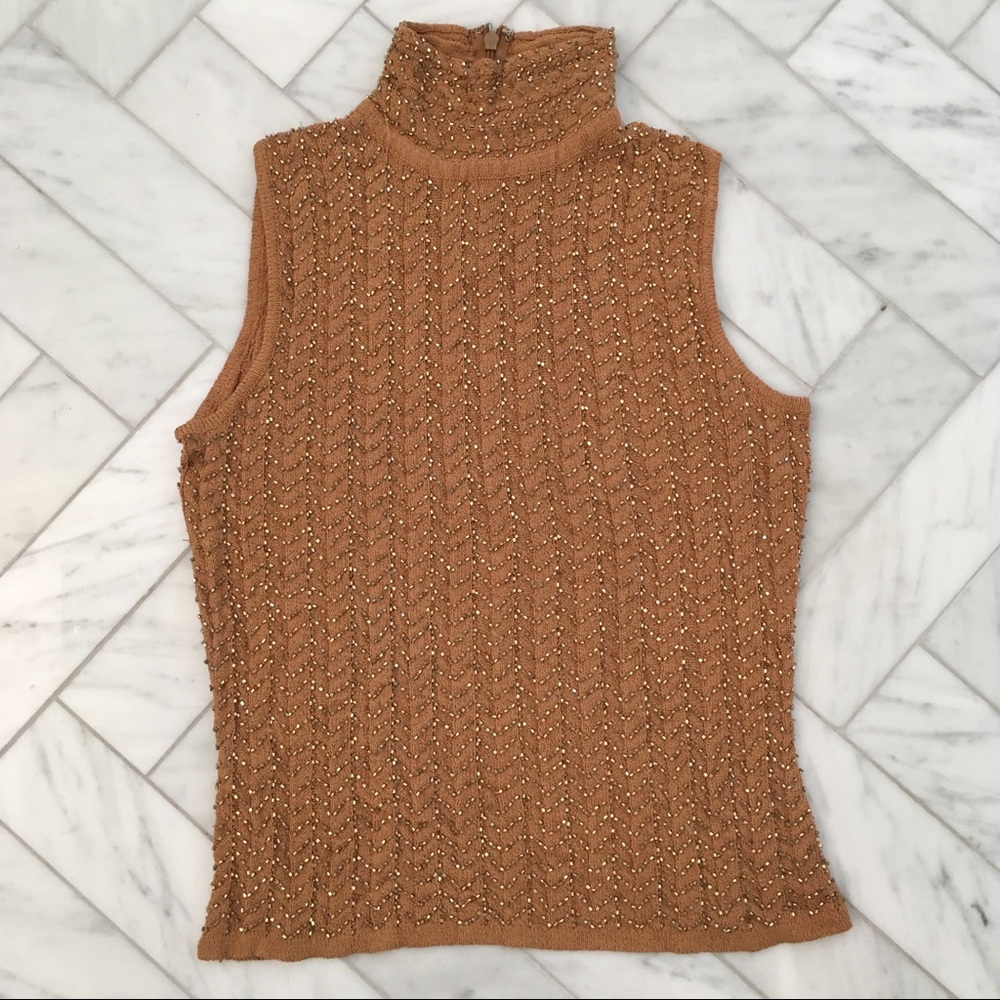 ✂️Carmen Marc Valvo beaded sleeveless turtleneck