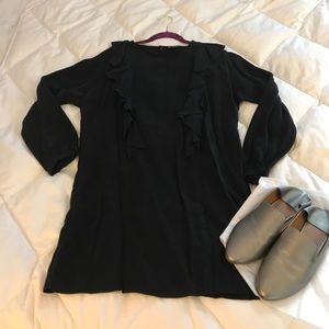 Zara Black Sueded Woven Ruffle Dress