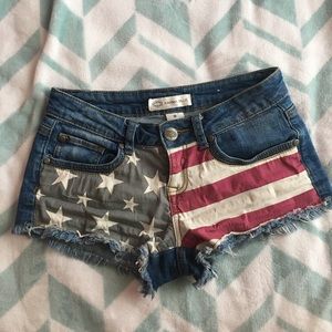 American Flag Frayed Jean Shorts