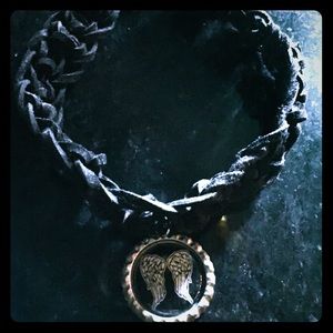 Black suede crocheted choker w/ Dixon wings