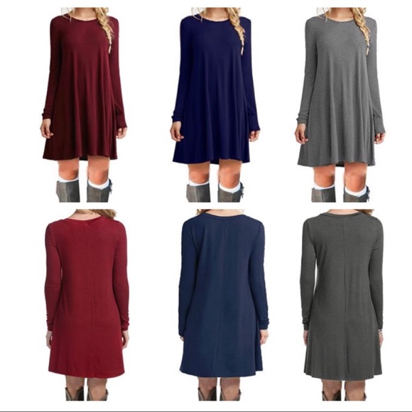 NWT LONG SLEEVE T-shirt Dress Navy Blue - Picture 3 of 3