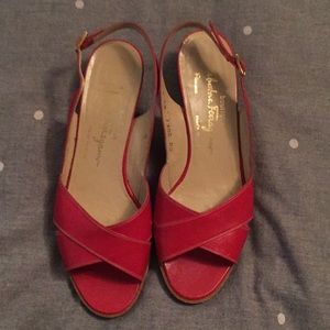❤️ Red Ferragamo Slingback Heels Sz 8.5 EUC