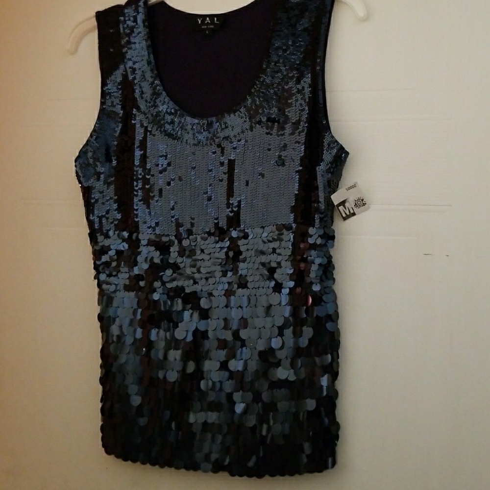 Navy blue sequin sleevless blouse