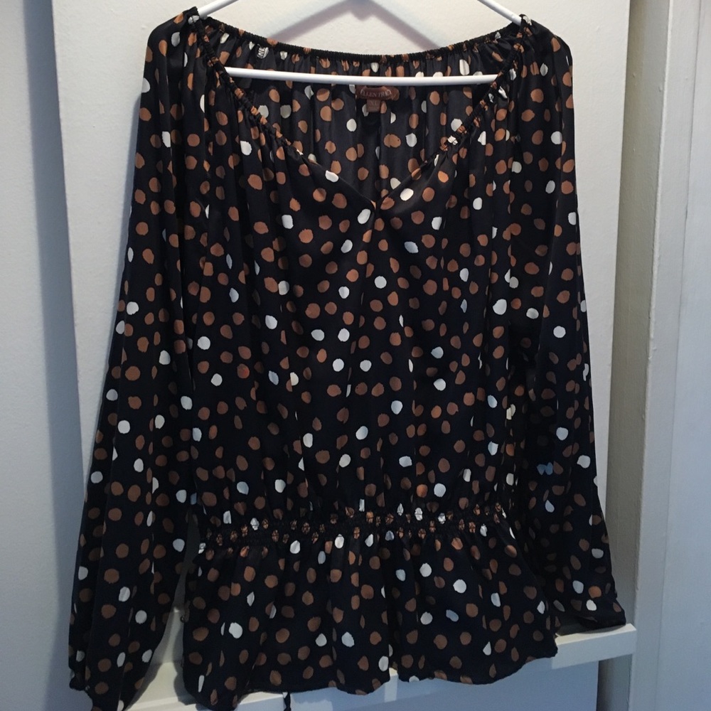 Flowy Polka Dot Elastic Waist Peplum Top